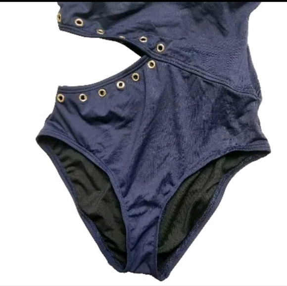 Michael Michael Kors Womens Navy Grommet Cut Out One Piece Swimsuit-Size XS - Picture 3 of 7